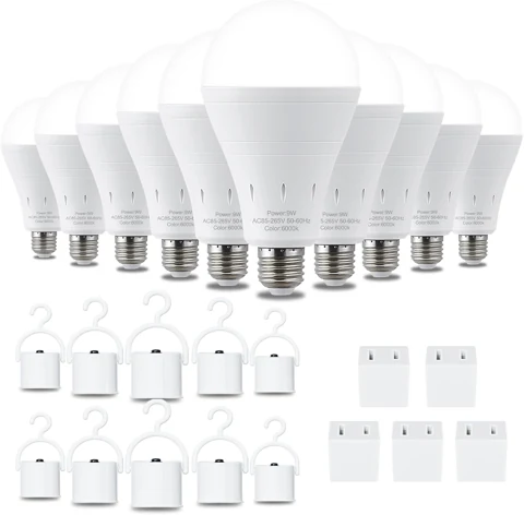 DEBAOBULB 6000K rechargeable bulbs and included hook caps, 10 pack