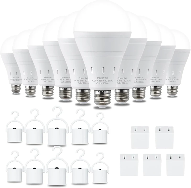 DEBAOBULB 6000K rechargeable bulbs and included hook caps, 10 pack