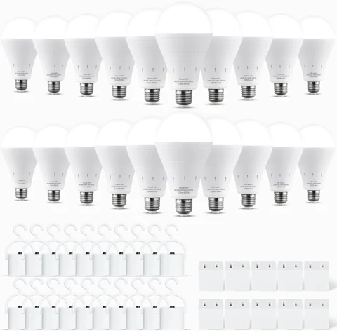 DEBAOBULB 6000K rechargeable bulbs and included hook caps, 20 pack