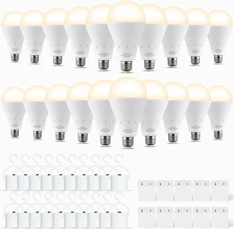 DEBAOBULB 3000K rechargeable bulbs and included hook caps, 20 pack